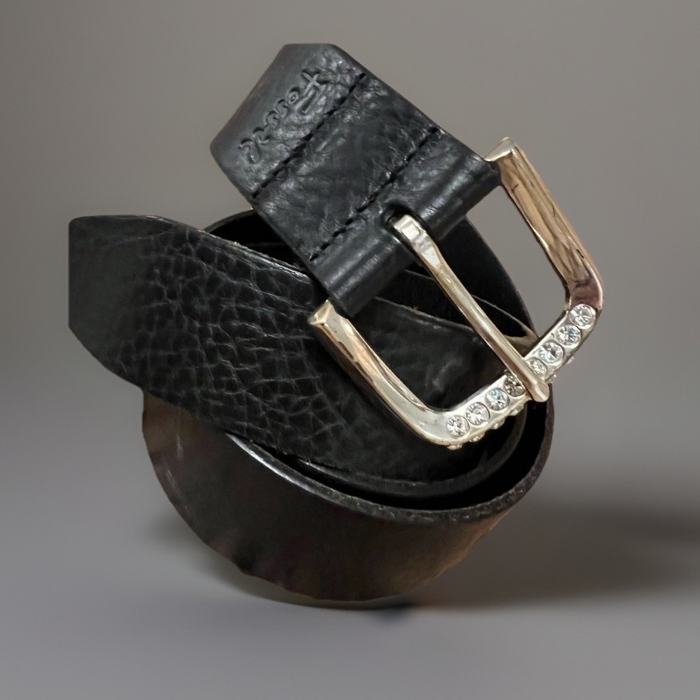 Fossil leather belt‎ vintage crystal buckle large